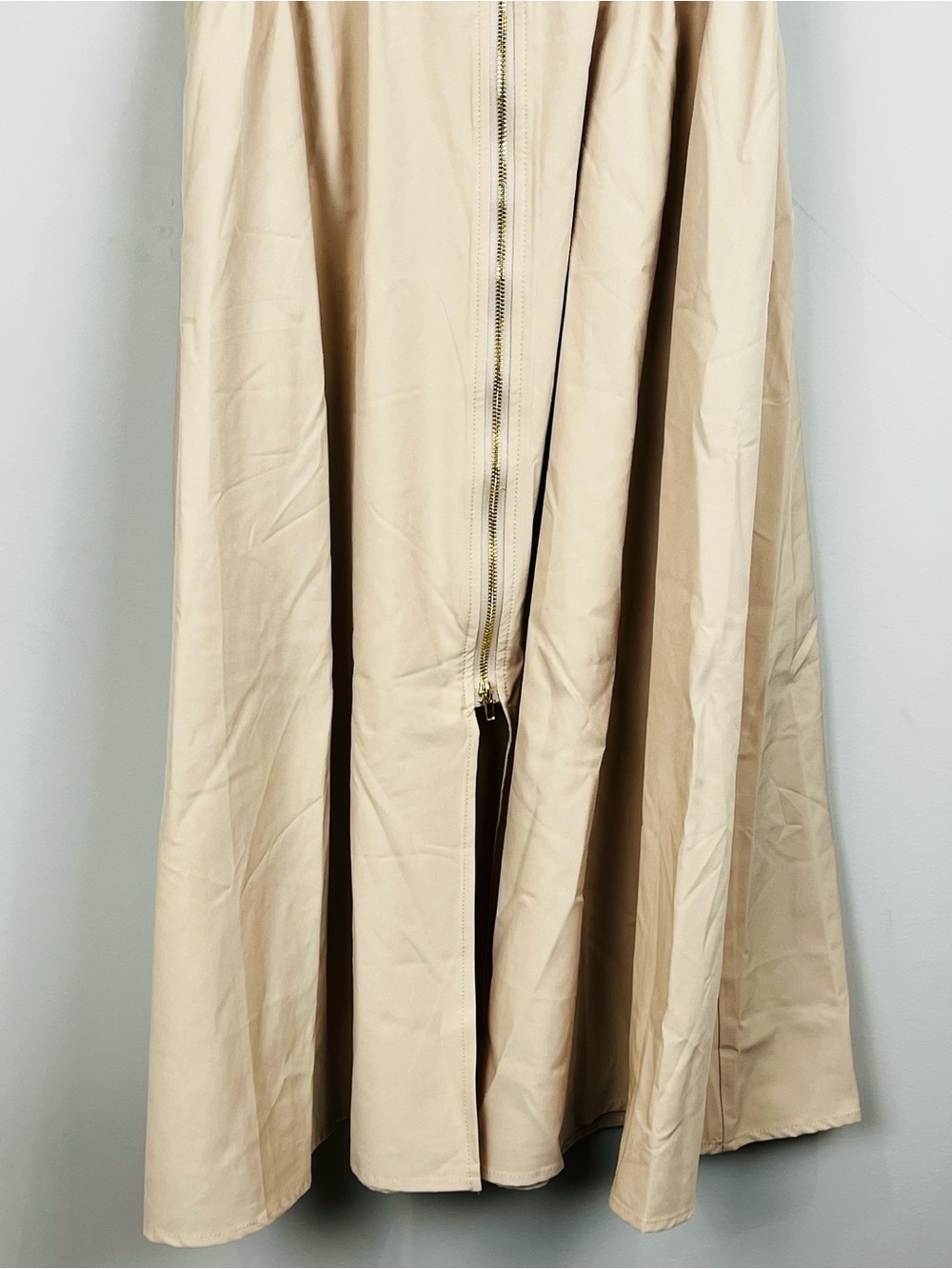 NWT Grace Karin Zipper Front Smocked Waist Cap Sleeve Midi Dress Tan Small - Picture 4 of 15